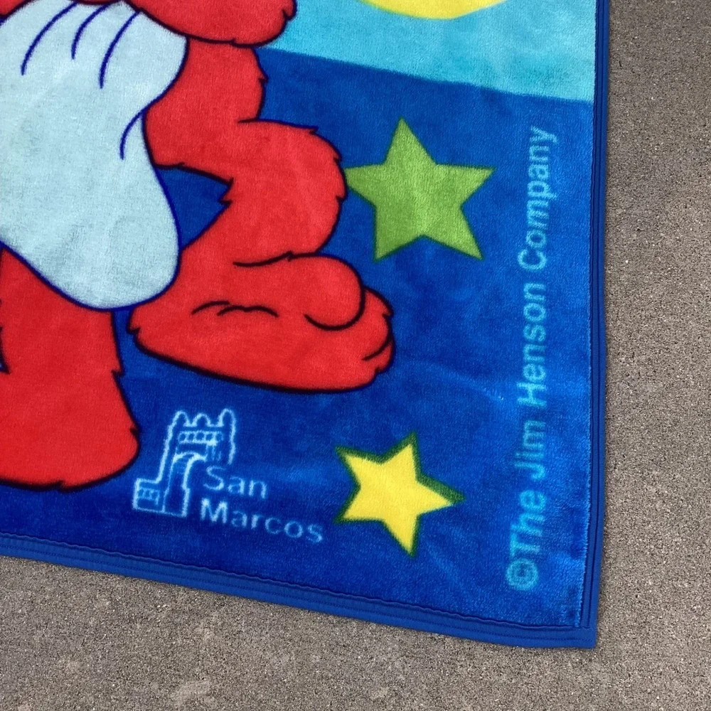 Vtg HTF San Marcos Elmo Plaza Sesamo Baby Blanket Hora De Dormir Blue 1999 Flaw
